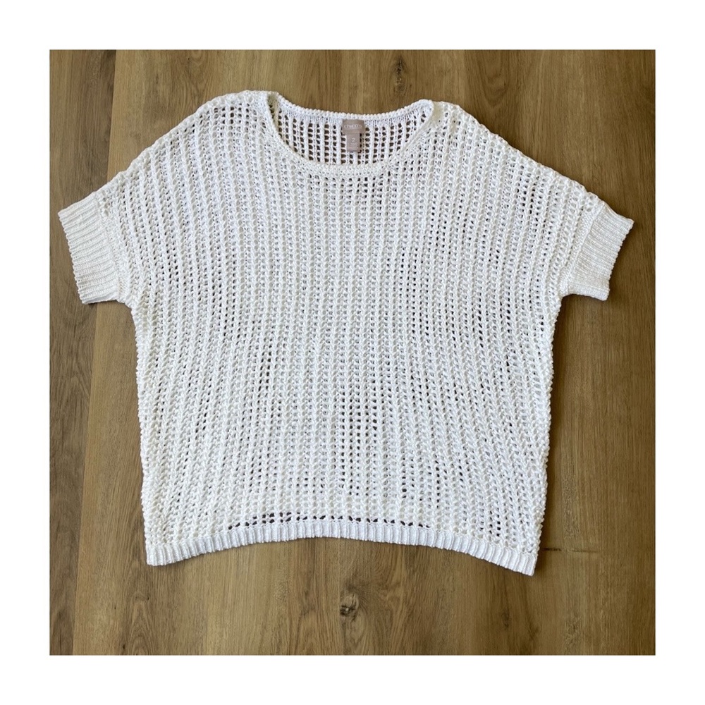 Chico's White Crochet Short Sleeve Top